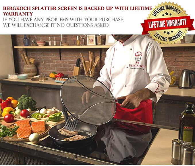 BERGKOCH Grease Splatter Screen - 11.5 Inch Stainless Steel Fry Pan Splash Guard