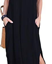 GRECERELLE Women's Casual Loose Pocket Long Dress Short Sleeve Split Maxi Dresses 4