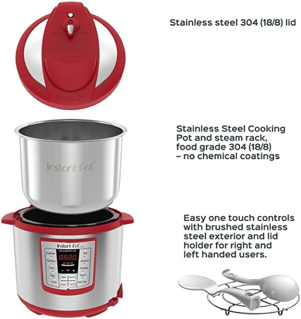 Instant Pot Lux 6-in-1 Electric Pressure Cooker, Slow Cooker, Rice Cooker, Steamer, Saute, and Warmer|6 Quart|Red|12 One-Touch Programs 1
