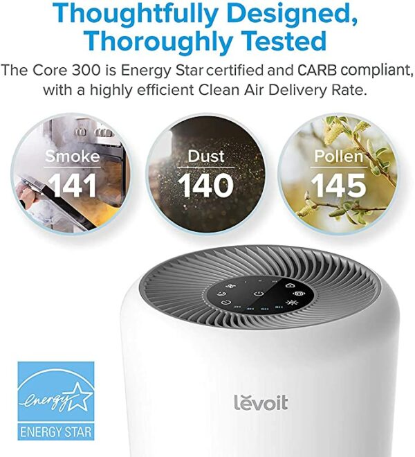 LEVOIT Air Purifier for Home Allergies Pets Hair Smokers in Bedroom, H13 True HEPA Air Purifiers Filter, 24db Quiet Air Cleaner, Remove 99.97% Smoke Dust Mold Pollen for Large Room, Core 300, White 3