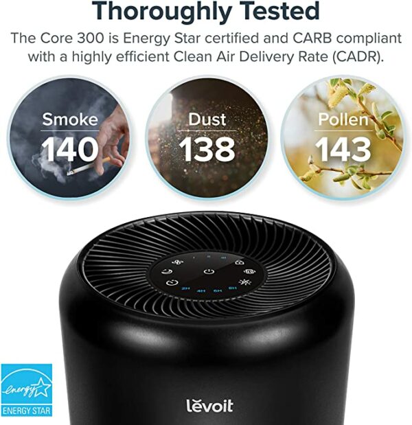 LEVOIT Air Purifier for Home Allergies Pets Hair Smokers in Bedroom, H13 True HEPA Air Purifiers Filter, 24db Quiet Air Cleaner, Remove 99.97% Smoke Dust Mold Pollen for Large Room, Core 300, White 8