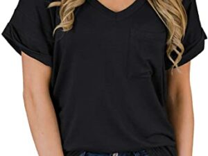 MIHOLL Women's Short Sleeve V-Neck Shirts Loose Casual Tee T-Shirt 3