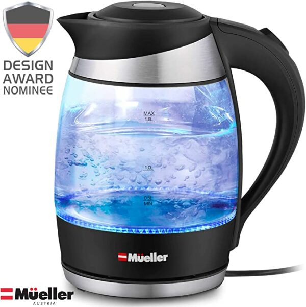 Mueller Premium 1500W Electric Kettle with SpeedBoil Tech, 1.8 Liter Cordless with LED Light, Borosilicate Glass, BPA-Free with Auto Shut-Off and Boil-Dry Protection 4