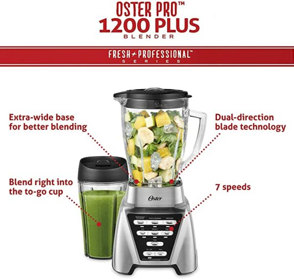 Oster Blender | Pro 1200 with Glass Jar, 24-Ounce Smoothie Cup, Brushed Nickel 2