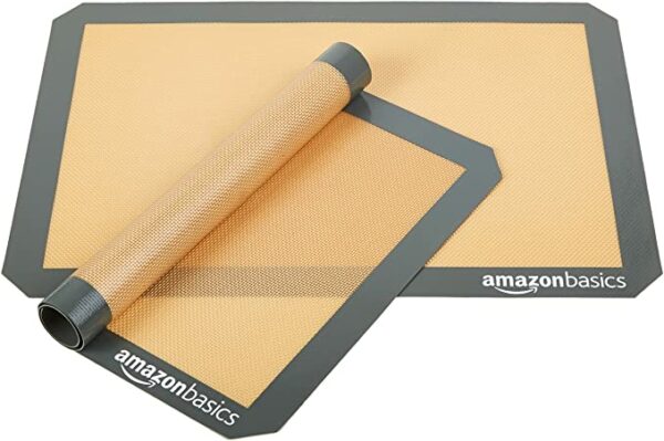 Roll over image to zoom in       AmazonBasics Silicone, Non-Stick, Food Safe Baking Mat - Pack of 2 1