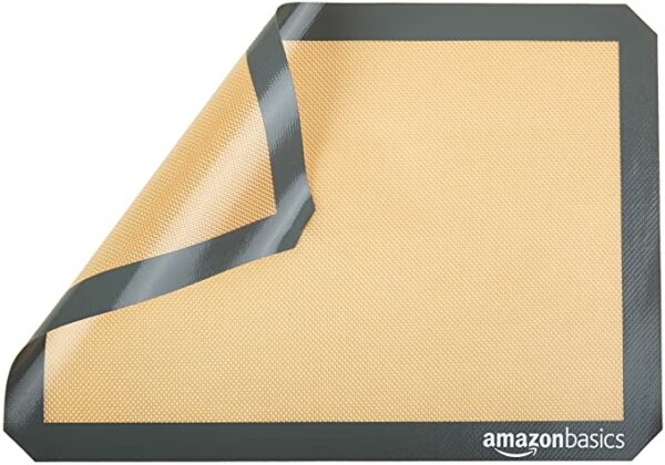 Roll over image to zoom in       AmazonBasics Silicone, Non-Stick, Food Safe Baking Mat - Pack of 2 4