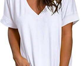 SAMPEEL Women's V Neck T Shirt Rolled Sleeve Side Split Tunic Tops 4