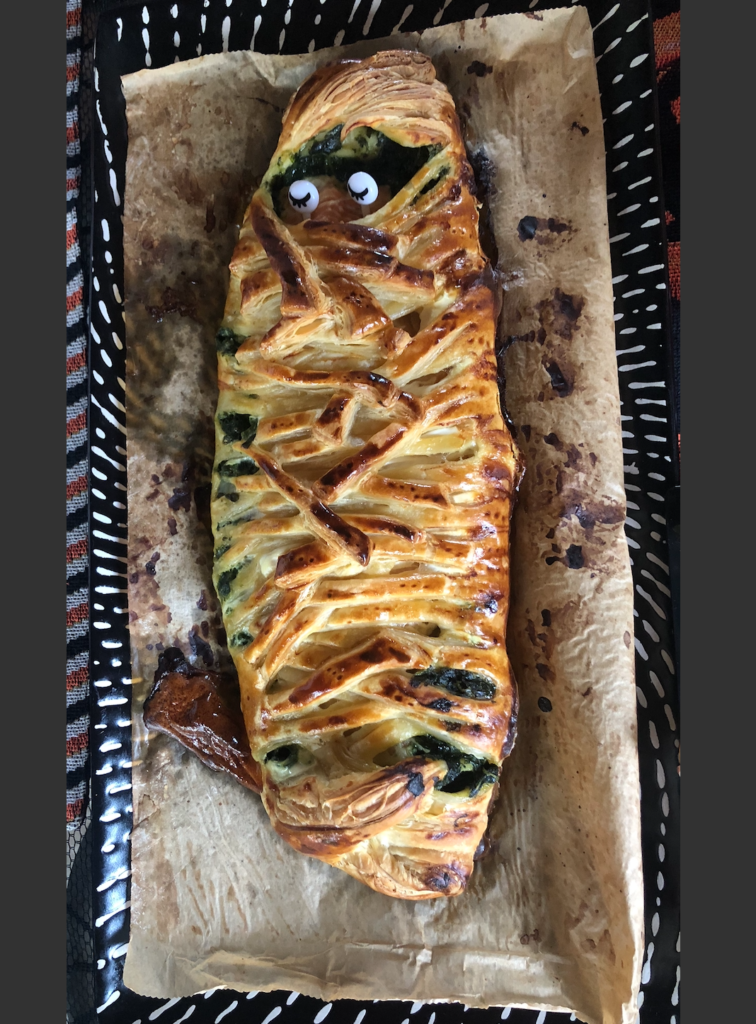 Halloween Mummy Salmon Spinach Puff Pastry
